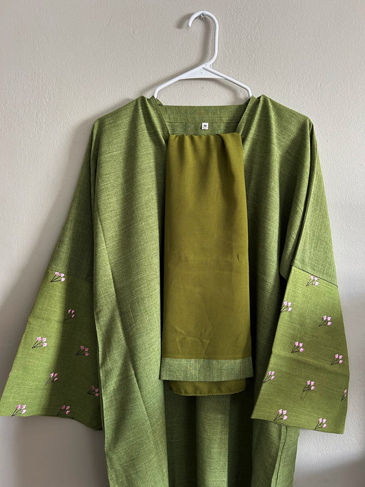 Green tulip sleeve abaya
